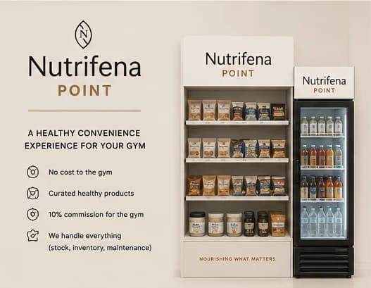 Nutrifena Point concept with stocked display and beverage refrigerator