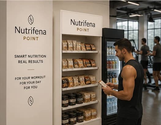 Gym member choosing a grab-and-go product at Nutrifena Point