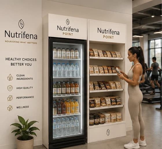 A gym member selecting a healthy snack from Nutrifena Point