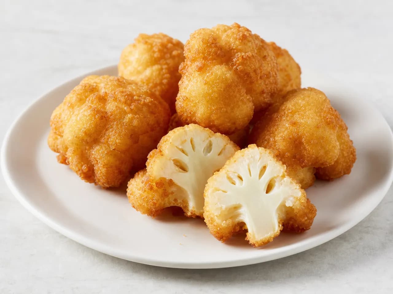 Finished crispy coated cauliflower bites made with a tapioca starch coating system