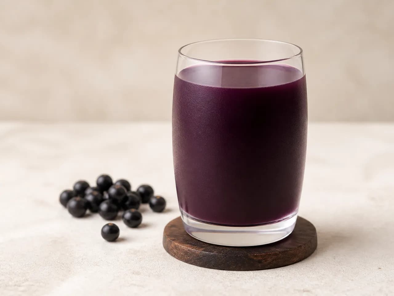 Finished deep-purple açaí beverage in a clear glass
