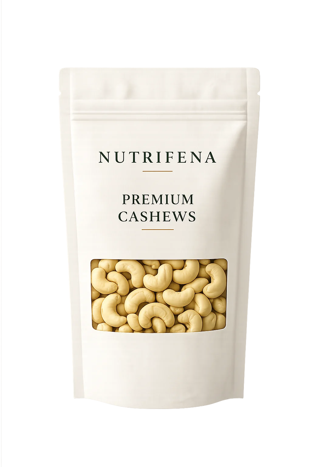 Pouch of Nutrifena whole raw, unsalted cashews